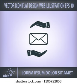 Mail envelope on the hand, mail. A letter on the palm of your hand. Vector icon.