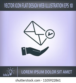 Mail envelope on the hand, mail. A letter on the palm of your hand. Vector icon.