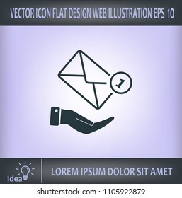 Mail envelope on the hand, mail. A letter on the palm of your hand. Vector icon.
