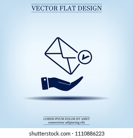Mail envelope on the hand, mail. A letter on the palm of your hand. Vector icon.