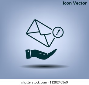 Mail envelope on the hand, mail. A letter on the palm of your hand. Vector icon.