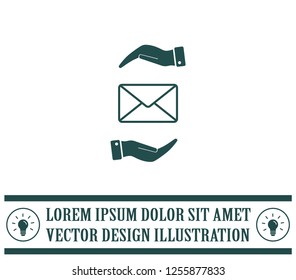 Mail envelope on the hand, mail. A letter on the palm of your hand. Vector icon.