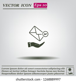 Mail envelope on the hand, mail. A letter on the palm of your hand. Vector icon.
