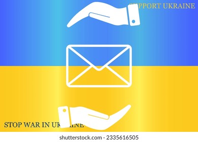 Mail envelope on the hand, mail. A letter on the palm of your hand. Vector icon.