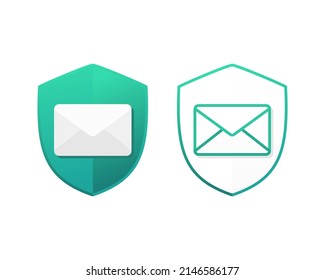 Mail envelope on shield. Email protection. Vector illustration