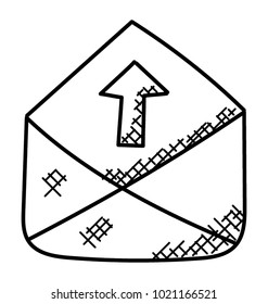 
Mail envelope with outgoing arrow, doodle icon
