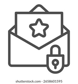 Mail envelope with person letter and lock line icon, osint analytics concept. Vector graphics. Letter from star, privacy sign on white background, outline style icon of mobile or web design