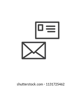 Mail envelope with postcard outline icon. linear style sign for mobile concept and web design. Post, message simple line vector icon. Symbol, logo illustration. Pixel perfect vector graphics