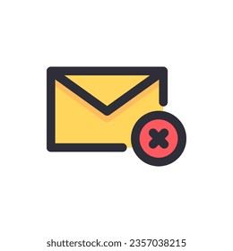 Mail envelope with red cross. Failed email icon. Colored outline vector design isolated illustration. 
