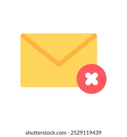 Mail envelope with red cross. Failed email icon. Flat vector design isolated illustration.