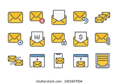 Mail and Envelope related color line icon set. Email and Letter outline vector icons.