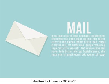 Mail envelope with shadow on a blue background. Template for banner or poster. Vector Illustration