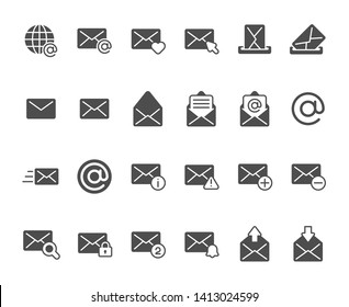 Mail envelope silhouette icon. Email inbox messages, office mailbox and sending emails silhouettes vector icons set