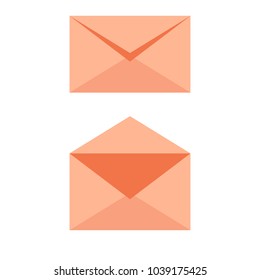 Mail envelope soft orange icon - opened an closed. Email send concept vector