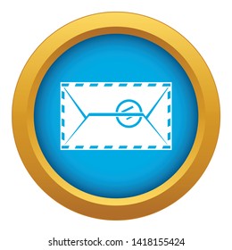 Mail envelope with a stamp icon blue vector isolated on white background for any design