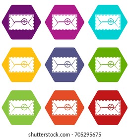 Mail envelope with a stamp icon set many color hexahedron isolated on white vector illustration