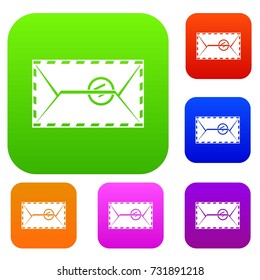 Mail envelope with a stamp set icon color in flat style isolated on white. Collection sings vector illustration