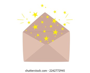 Mail envelope and stars. Magic mystical message. Vector illustration isolated on a white background