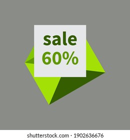 Mail envelope template. Discount letter. Green open envelope. Offer percent discount on white sheet paper. Sale concept for notifications, email delivery, email marketing, business, sale service.