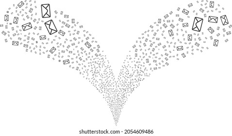Mail envelope twice fireworks explosion. Mail envelope fireworks twice fountain. Object fountain is combined from random mail envelope symbols as fireworks.