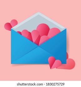 Mail envelope with valentines in the form of a heart. Vector illustration.