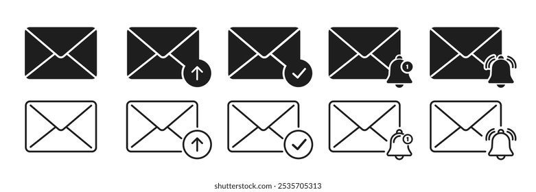 Mail envelope vector icon. Closed, open with a message email envelope. Set sms vector icons in flat style.
