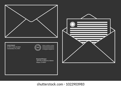 mail envelope vector line illustration on dark gray background
