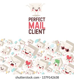 Mail envelope vector mailed post emoticon mailing lovely message letter kawaii email character backdrop emailing illustration smiling mail client background banner.