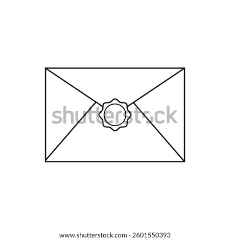 Mail Envelope with Wax Seal Outline Icon Illustration on White Background