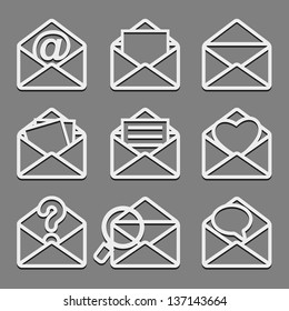 Mail envelope web icons set on dark background. Vector illustration