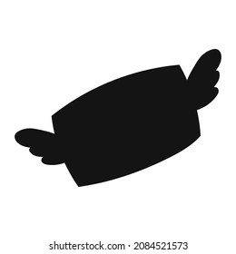 A mail envelope with wings. Black silhouette. Vector illustration isolated on white background. Design element. Template for your design, books, stickers, posters, cards, child clothes.