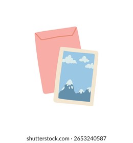 Mail envelopes design element. Post cards, envelopes, post stamps, craft paper letters and mail envelopes. Postage cards, cute envelopes vector illustration. Love messages with stickers and plants