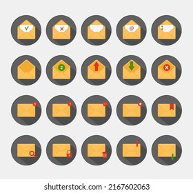 Juego de iconos de sobres de correo. Recibiendo mensajes SMS, notificaciones, concepto de invitaciones. Ilustración vectorial en estilo plano.