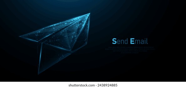 Mail envelopes with paper airplane. mail icon, email sign lines, and triangles, point connecting network on a blue background. Illustration vector