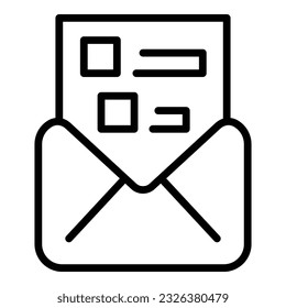 Vector de contorno de icono de examen de correo. Prueba en línea. Escuela de informática