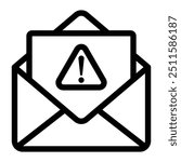 Mail with exclamation mark vector icon. Warning email notification. Envelope symbol. Spam message caution sign. Alert, error, alarm, danger.