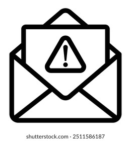 Mail with exclamation mark vector icon. Warning email notification. Envelope symbol. Spam message caution sign. Alert, error, alarm, danger.