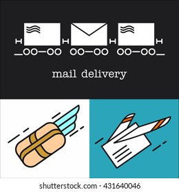 Mail. Fast delivery of letters. Set of vector icons. Letter, parcel, mail. E-mail.