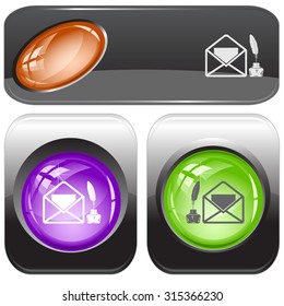 mail with feather and ink stand. Vector internet buttons.
