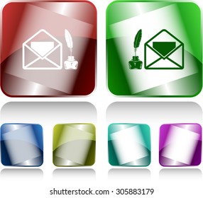 mail with feather and inkstandn . Internet buttons. Vector illustration.