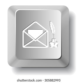 correio com pena e tinteiro. Chave do computador vetorial.