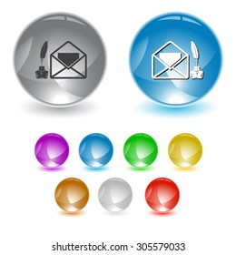 mail with feather and inkstandn . Vector interface element.