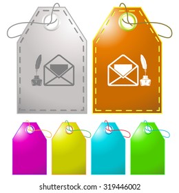 mail with feather and inkstandn . Vector tags.