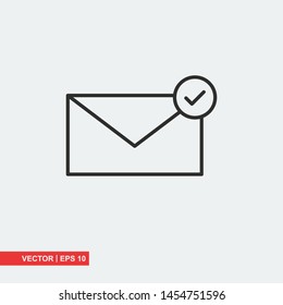 Mail flat icon with check mark on white background, vector illustration