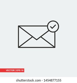 Mail flat icon with check mark on white background, vector illustration
