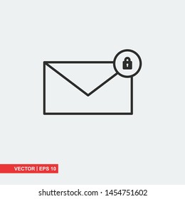 Mail flat icon with padlock on white background, vector illustration