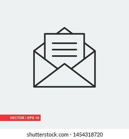 Mail flat icon with paper on white background, vector illustration