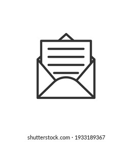 Mail flat icon with paper on white background. Vector illustration.