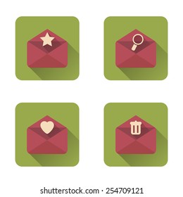 Mail flat icons set with long shadow. Vector illustration