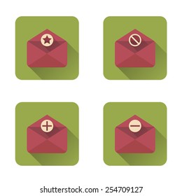 Mail flat icons set with long shadow. Vector illustration